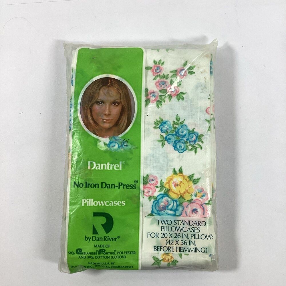 Vtg Dantrel Dan River Pillow Cases Two Standard Floral No Iron New NOS